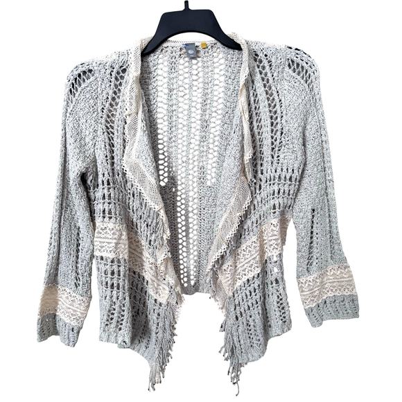 Knitted & Knotted Crotchet Lace Draped Open Front Cardigan Women's‎ M Lagenlook - Picture 1 of 9